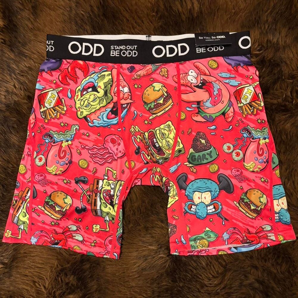 NWT Odd Boxers SpongeBob SquarePants Boxers w/ food items on Pink background